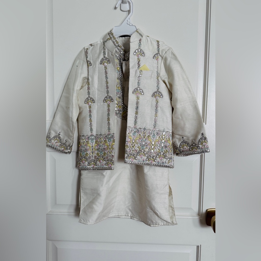 Elegant Kids Cream and Silver Embroidered Set